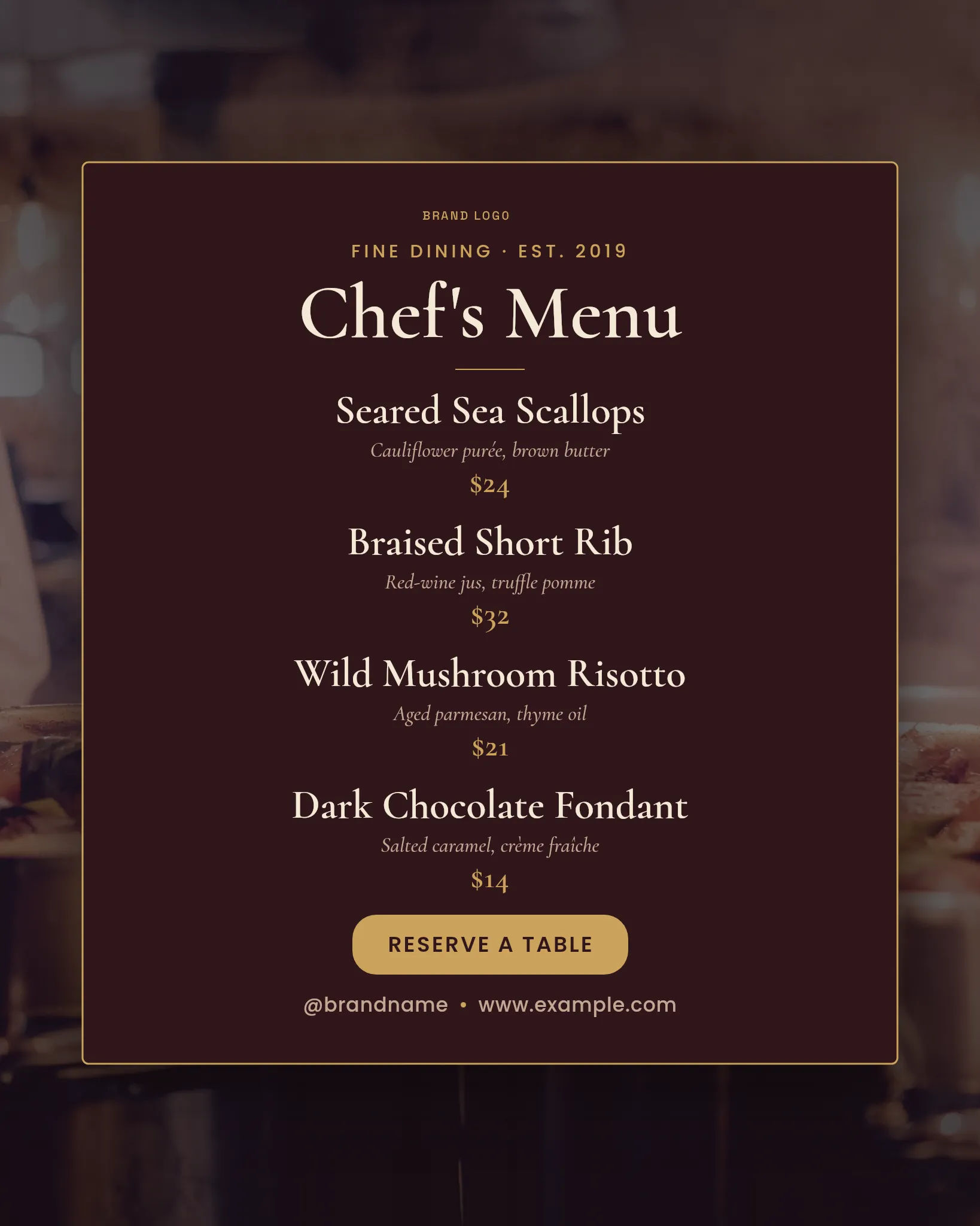 Menu Price Board — Fine-Dining Gold Frame