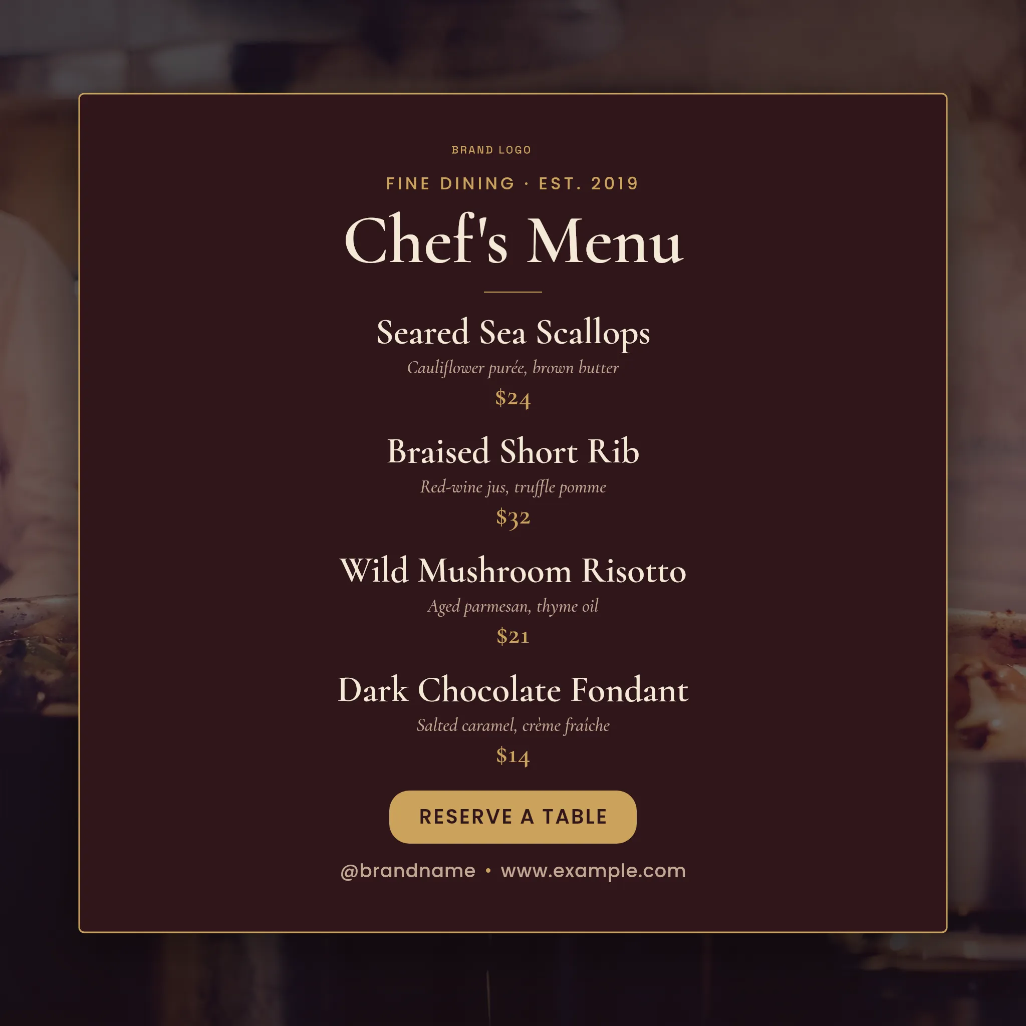 Menu Price Board — Fine-Dining Gold Frame