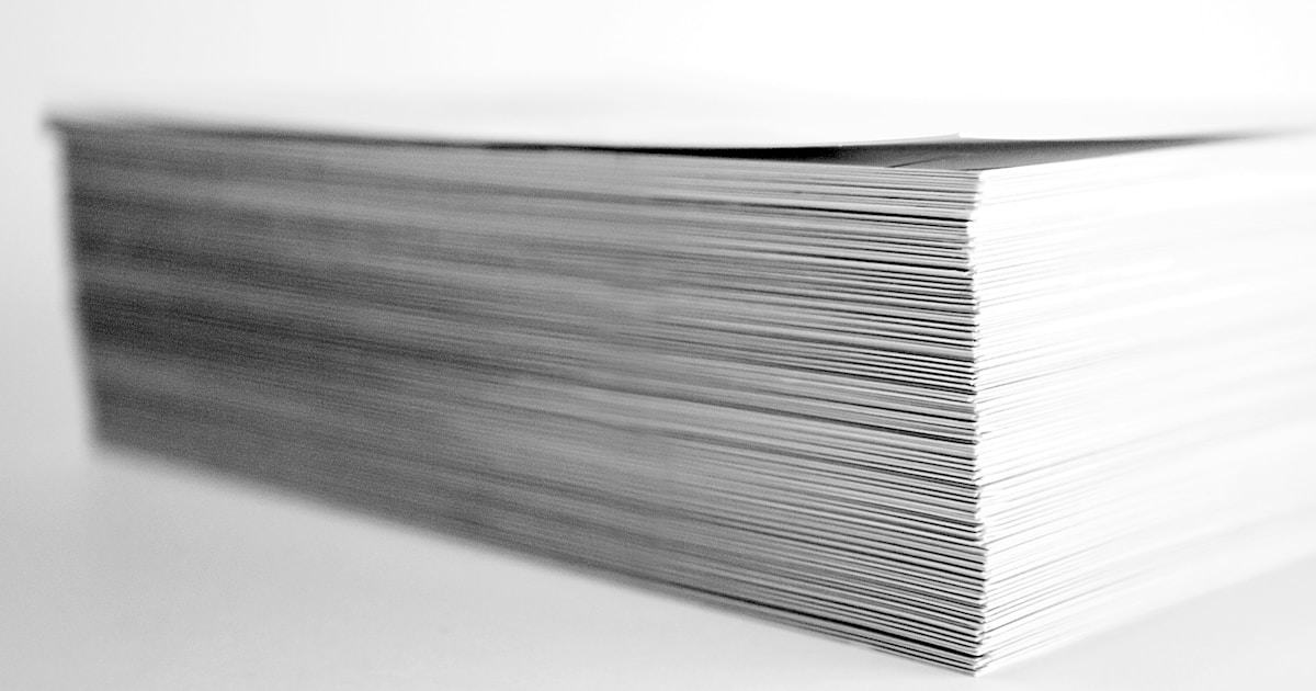 A stack of identical printed sheets