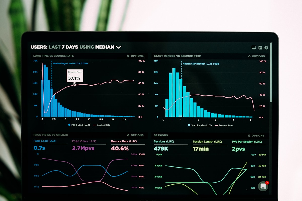 Data and charts on a laptop screen